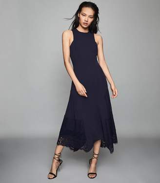 Reiss Romi - Lace Detailed Midi Dress in Navy