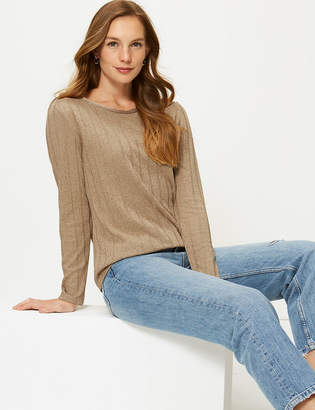 Marks and Spencer Ribbed Round Neck Open Knit T-Shirt