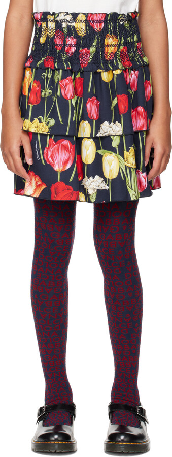 Dolce&Gabbana Kids Navy Tulips Printed Skirt