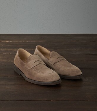 Brunello Cucinelli Suede Penny Loafers - ShopStyle