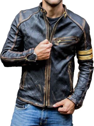 Superior Leather Garments Mens Biker Cafe Racer Vintage Motorcycle  Distressed Black Leather Jacket (S) - ShopStyle
