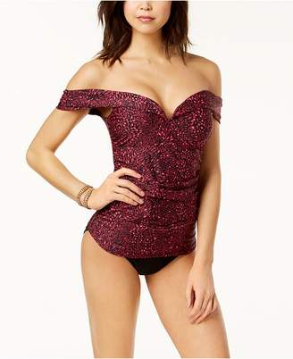 Macy's Island Escape Sahara Summers Printed Off-The-Shoulder Push-Up Tankini Top, Created for