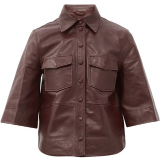 Ganni Bell-sleeve Leather Shirt - Burgundy