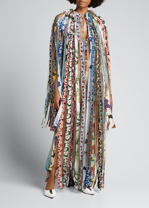 Stella McCartney Mixed Print Fabric Strip Long-Sleeve Maxi Dress