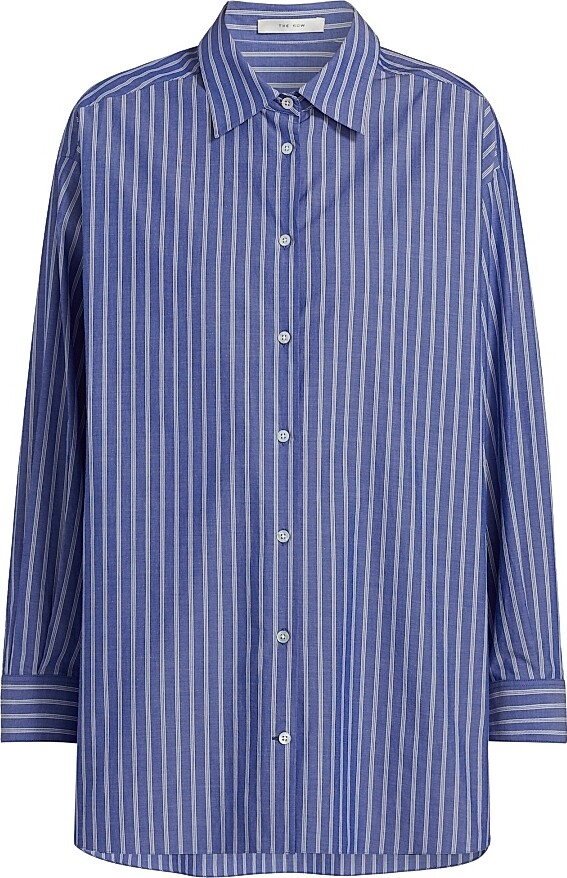 The Row Women's Luka Cotton Stripe Oversized Shirt - Purple Blue White - Size 2