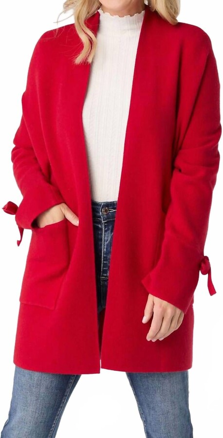 COCO + CARMEN Heavenly Luxe Bow Sleeve Cardigan In Red