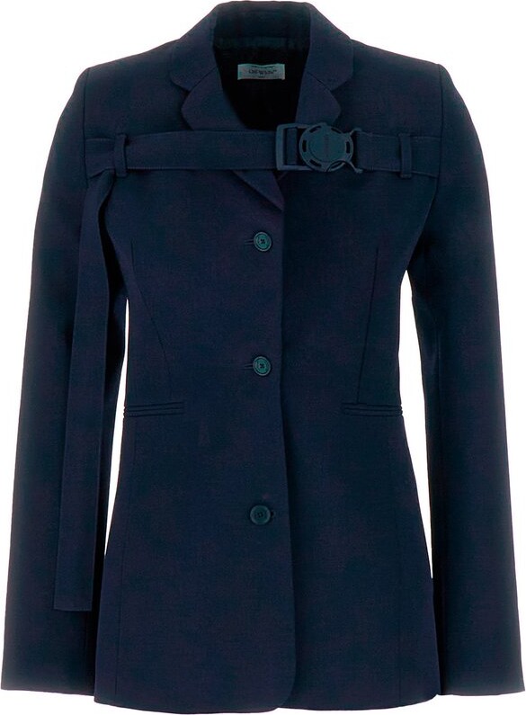 Off-White Belted Buttoned Long-Sleeved Jacket