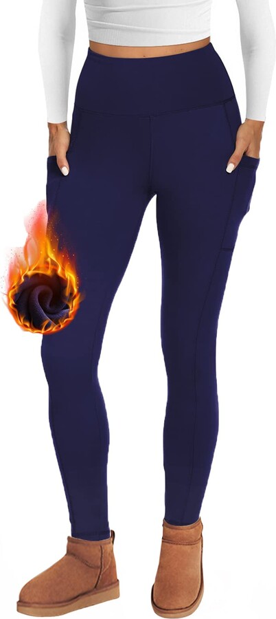 AMIYOYO Thermal Leggings Women with Pockets High Waist Fleece Lined  Leggings Warm Winter Fur Yoga Pants Tummy Control Trousers Soft Stretchy  Tights Workout Yoga Gym Running(Navy - ShopStyle