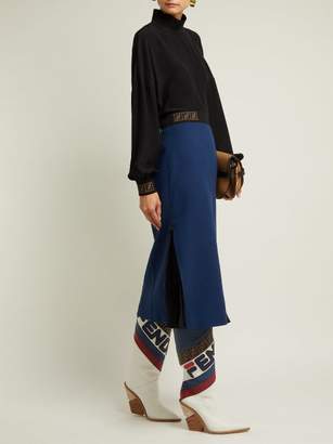 Fendi Ff-jacquard Wool-crepe Midi Skirt - Womens - Dark Blue