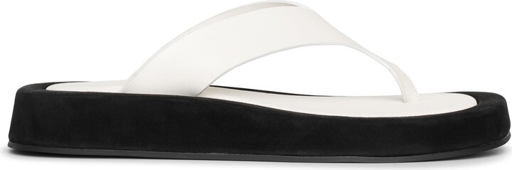 Ginza two-tone leather and suede platform flip flops