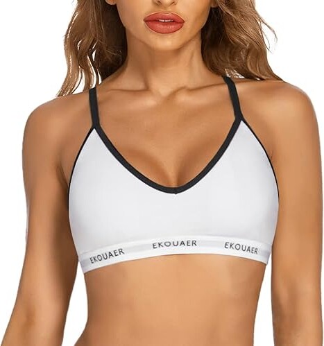 Ekouaer Bralettes for Women Wireless Everyday Bras Adjustable Strap Cotton Racerback  Bra with Removable Pads S-XXL - ShopStyle
