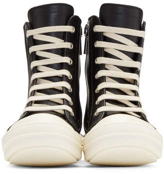 Rick Owens Black and Off-White Leather High-Top Sneakers