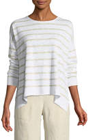 Thumbnail for your product : Eileen Fisher Striped Linen-Blend Slub Top