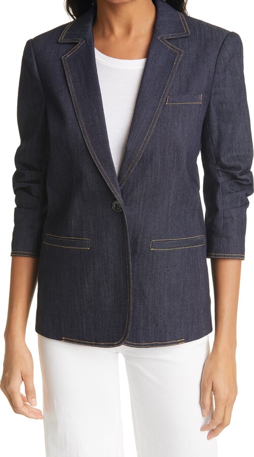 Cinq à Sept Khloe Ruched Sleeve Denim Blazer