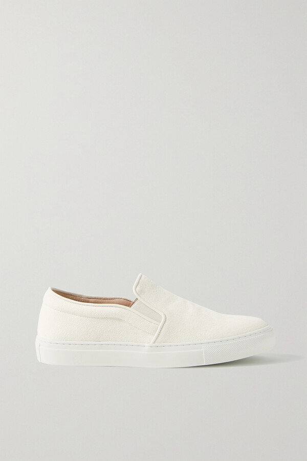 white leather slip ons