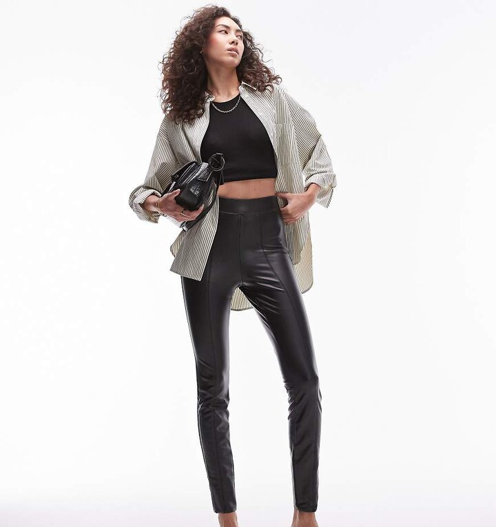 Topshop Tall faux leather skinny stretch trouser in black ShopStyle