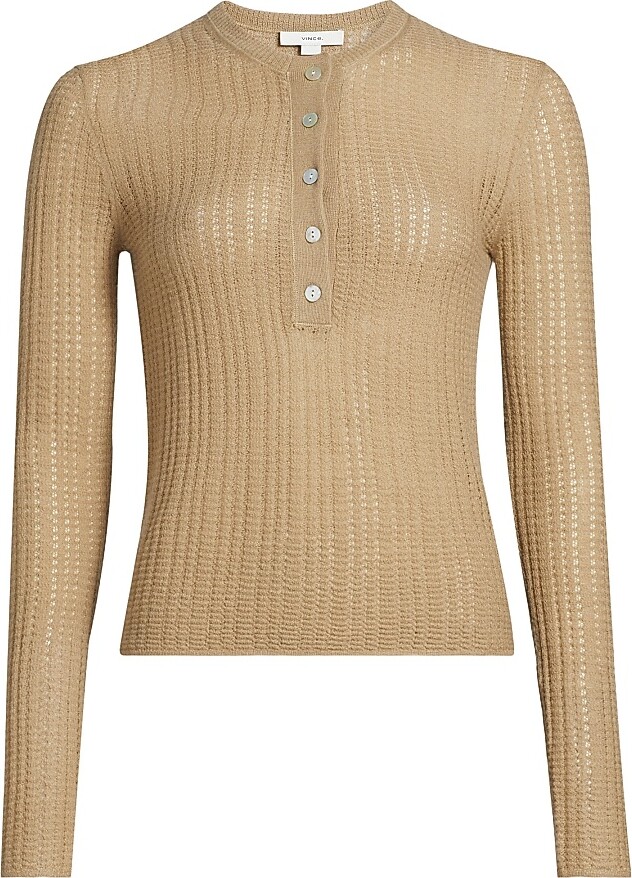 Vince Women's Waffle-Knit Cashmere-Silk Henley - Mojave - Size Medium