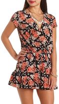 Thumbnail for your product : Charlotte Russe Floral Print Ruffle Hem Surplice Romper