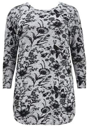Evans Grey Floral Print Soft Touch Top