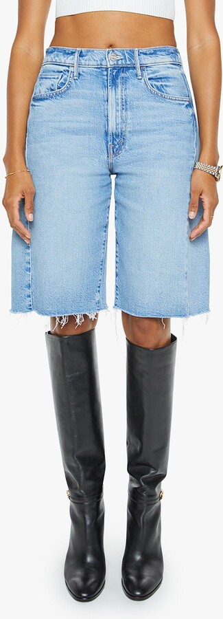 Mother The Half-Pipe Frayed Hem Denim Bermuda Shorts