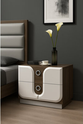 Wade Logan Belmin 2 Drawer Nightstand in Dark Wood/White