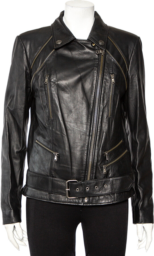 Pierre Balmain Leather Zip Front Waist Detail Biker Jacket L -