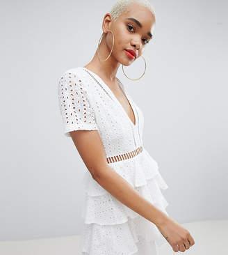 PrettyLittleThing Broderie Anglaise Tiered Dress