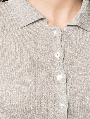 Charlott Glitter-Effect Long-Sleeve Polo Shirt