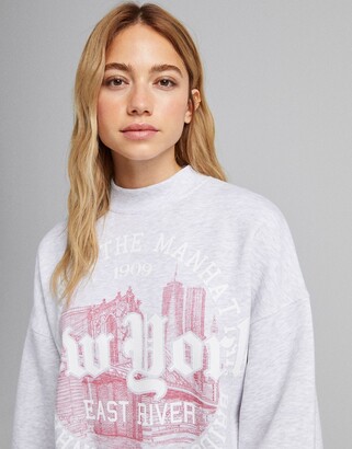 Bershka New York slogan sweatshirt in gray - ShopStyle