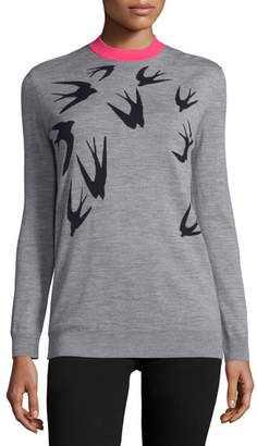 McQ Jacquard Crewneck Sweater, Gray Melange/Black