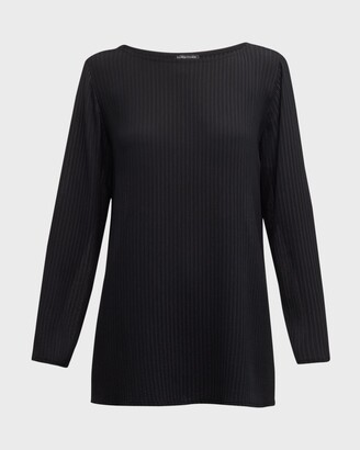 Eileen Fisher Ribbed Side-Slit Boat-Neck Tunic