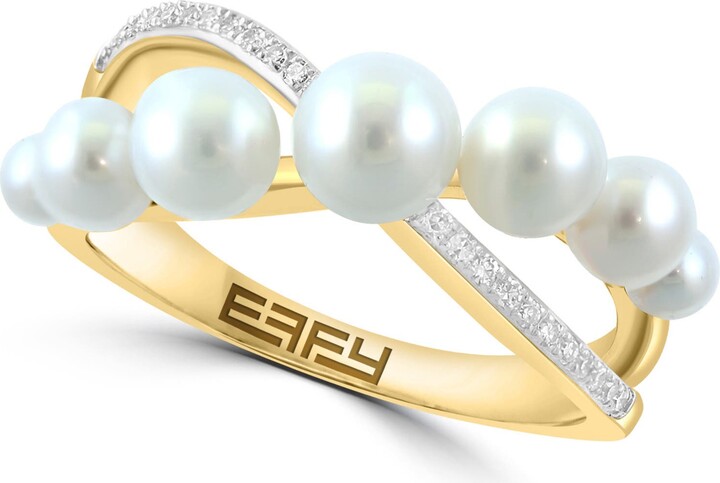 Effy Diamond & Freshwater Pearl Crossover Ring