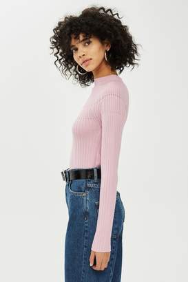 Topshop Womens Yoke Ribbed Knitted Top - Pink