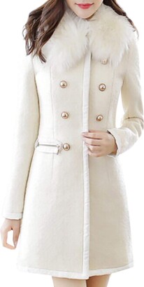 Runyue Womens Winter Lapel Coat Trench Jacket Long Sleeve Turn-Down Collar Overcoat Outwear