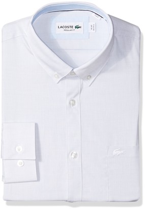 Lacoste Men's Long Sleeve Button Down with Pocket Textured Solid Poplin