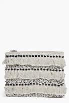 Thumbnail for your product : boohoo Boutique Moroccan Sequin Fringed Clutch Bag