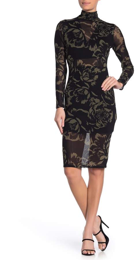 floral mesh bodycon dress