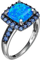 Thumbnail for your product : Sterling silver simulated blue opal & blue cubic zirconia square halo ring