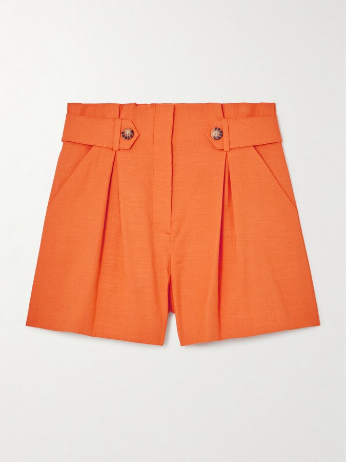Veronica Beard Franzi Pleated Linen-blend Shorts - Orange