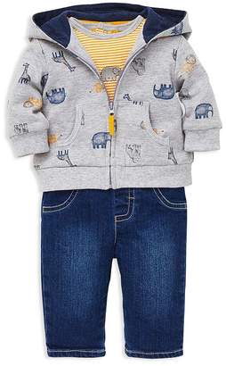Little Me Girls' Jungle Animal-Print Hoodie, Striped Elephant Bodysuit & Jeans Set - Baby