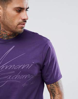 Armani Exchange Script Logo T-Shirt In Purple