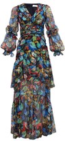 Thumbnail for your product : Peter Pilotto Iridescent Floral-print Silk-blend Dress - Navy Multi