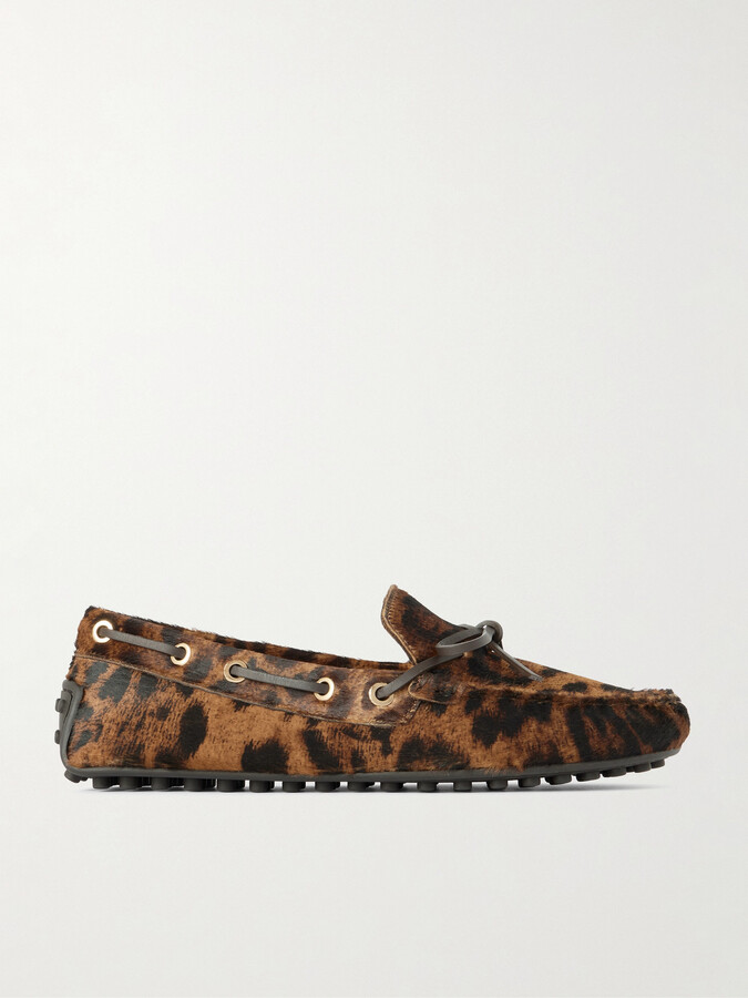 Tod's Gommino Leather-trimmed Leopard-print Calf Hair Boat Shoes - Animal print