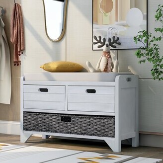 Rosalind Wheeler Wood Storage Bench Entryway Bench 2 Drawer Door Accent Cabinet Accent Chest With Removable Basket And Cushion, Fully Assembled Shoe Bench For Hallway