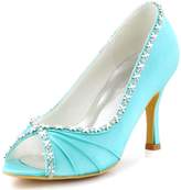 Thumbnail for your product : ElegantPark EP2094 Women Satin Ruched Stiletto Heel Pumps Peep Toe Rhinestones Evening Party Prom Shoes US 8