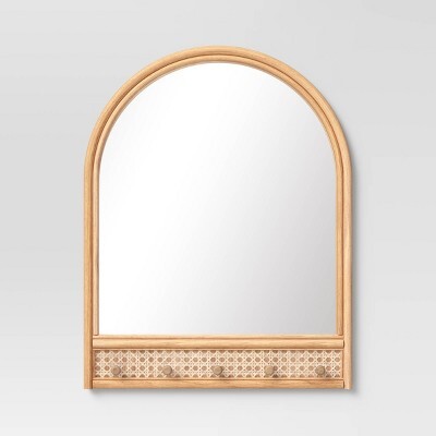 18" x 24" Rattan and Caning Decorative Wall Mirror with Hooks - OpalhouseTM
