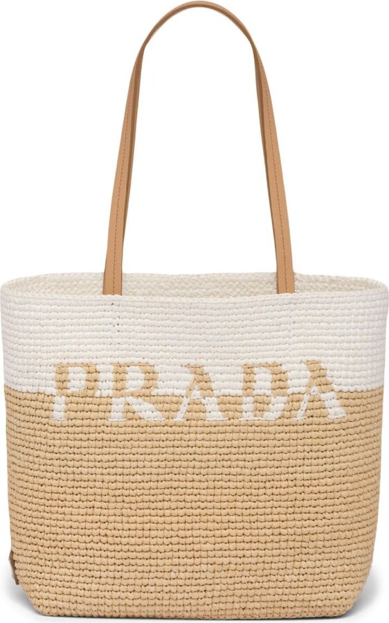 Prada Logo-Embroidered Raffia Tote Bag