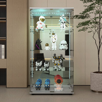 Wrought Studio Tempered glass display cabinet,liquor cabinet, storage cabinet,file cabinet,with Bluetooth LED strip light,lock on the door,back panel is Mirror,suita