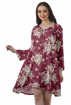 Thumbnail for your product : Moomaya Rayon Flared Dress for Womens Long Sleeve Printed V-Neck Casual Beach Dress for Girls