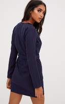 Thumbnail for your product : PrettyLittleThing Navy Tie Waist Striped Blazer Dress